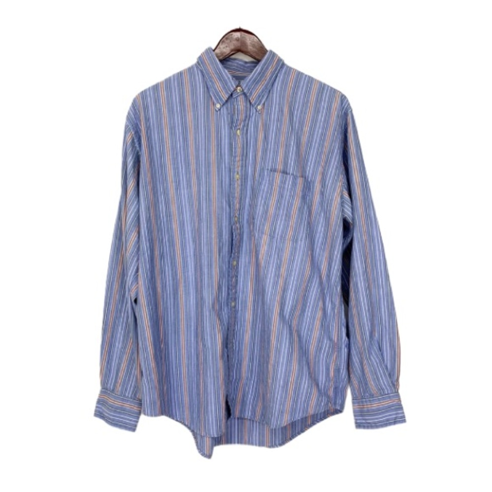 Lands’ End Vintage Men’s Retro Preppy Striped Button Down Cotton Dress Shirt